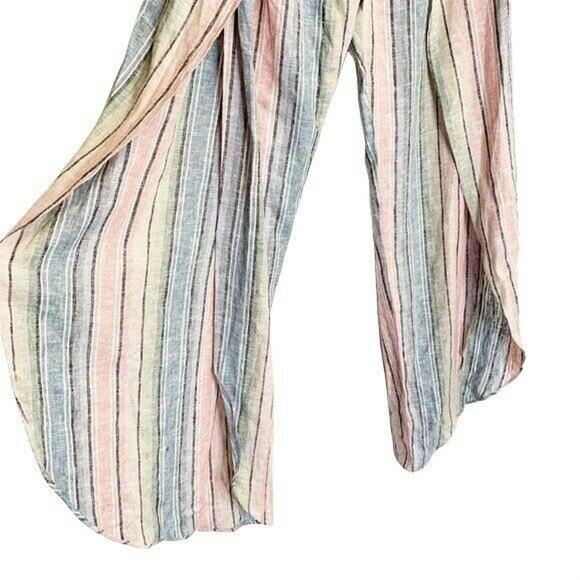 Drew Strapless Jumpsuit Split Hem Striped Linen Blend SZ xs NWT rainbow - Picture 5 of 11